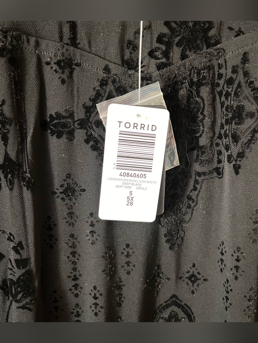 torrid NWT Black Sheer Velvet Burnout Bell Sleeve Tunic Boho Peasant Goth 5X 28 - Picture 8 of 11
